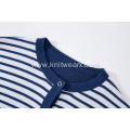 Women's Knitted Striped Button Pocket Crew-Neck Cardigan